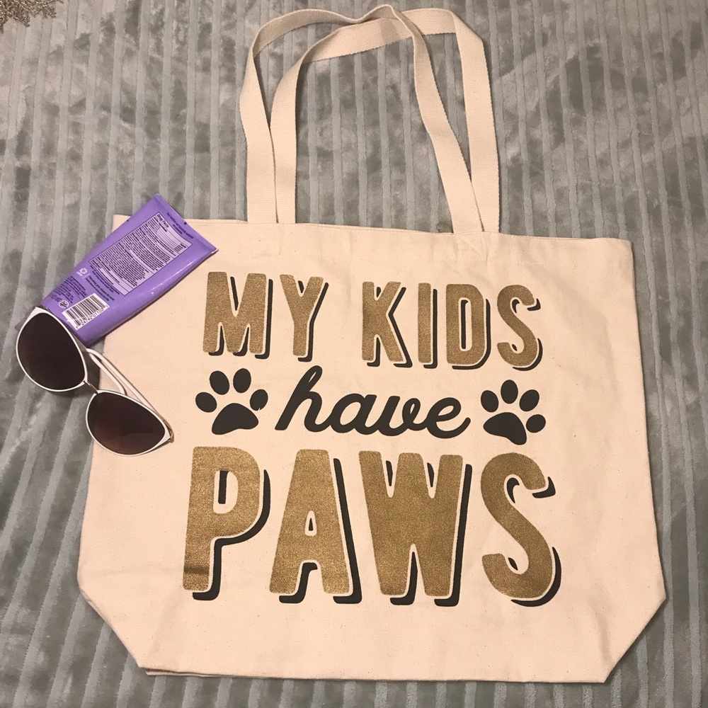 Animal lover My Kids Have Paws tote bag cat & dog